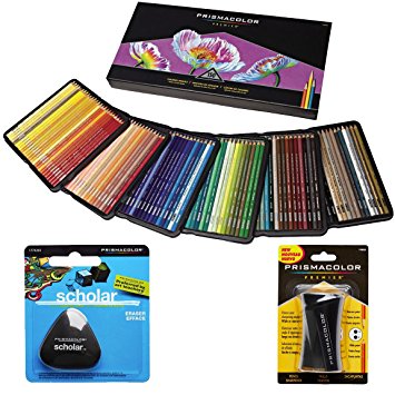 Prismacolor Colored Pencils Box of 150 Assorted Colors, Triangular Scholar Pencil Eraser and Premier Pencil Sharpener