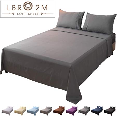 LBRO2M Bed Sheet Set King Size 16 Inches Deep Pocket 1800 Thread Count 100% Microfiber Sheet,Bedding Super Soft Hypoallergenic Breathable,Resistant Fade Wrinkle Cool Warm,4 Piece (Dark Grey)
