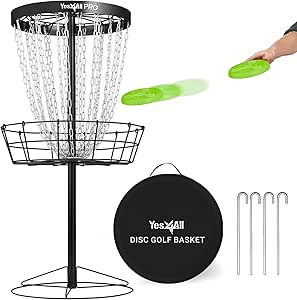 Yes4All PRO Disc Golf Basket, Heavy-Duty 24 Chain Portable Frisbee Golf Baskets for Professional Disc Golfer, Portable Disc Golf Target Set, Disc Golf Cage