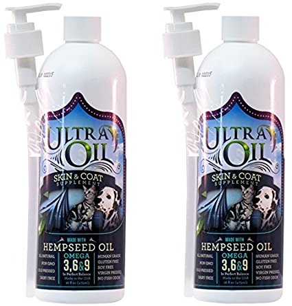 (2 Pack) Ultra Oil Skin & Coat Supplement with Hempseed Oil - 16oz each.