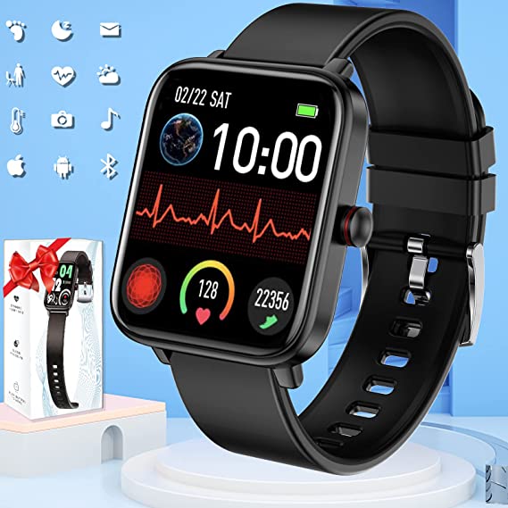 Pradory Smart Watch, Fitness Watch with Blood Pressure Heart Rate Monitor, IP67 Waterproof Bluetooth Smartwatch for Android iOS Phones, 1.6" Touch Screen Sports Acticity Tracker Watch Men Women Black