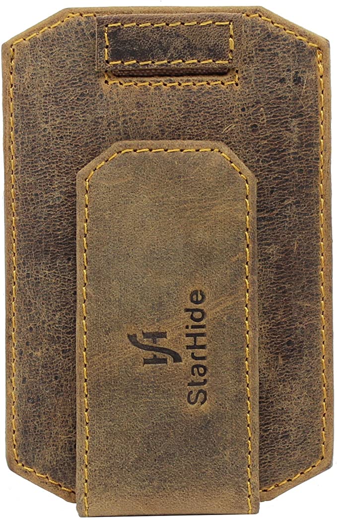 StarHide RFID Blocking Ultra Slim Leather Money Clip Credit Card Holder Wallet Case with Strong Magnet 725 Brown