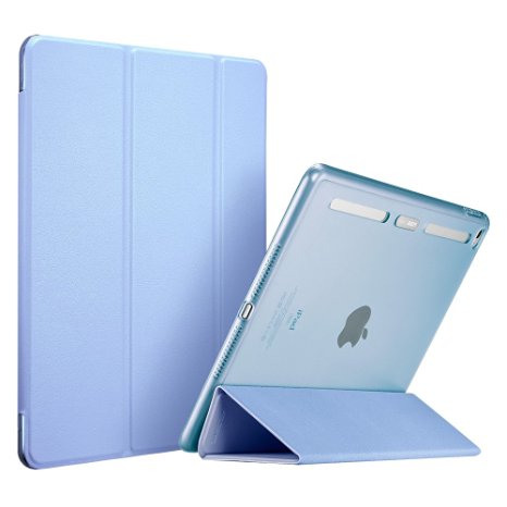 ESR Leather Soft TPU Hybrid Smart, Tri-Fold Stand Corner Protection Bumper Case for Apple iPad Air 2 - Cerulean Blue