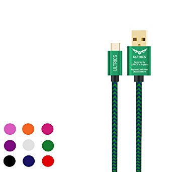 ULTRICS® Micro USB Cable, Extra Long High Speed Upgraded Metal Shield Version Nylon Braided Sync and Charging Cord for Android Devices, Samsung Galaxy Sony Motorola and More [2M SP Green]