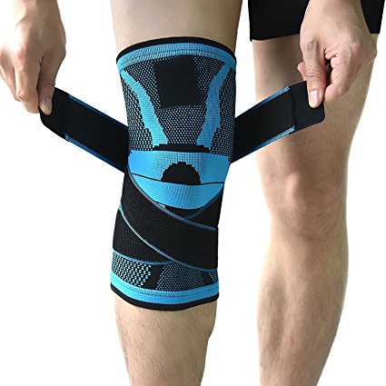 Knee Support Brace, Morbuy Non-slip Adjustable Pressure Strap Knee Protector Joint Patella Pain Relief Arthritis and Injury Recovery (Length 30cm, Upper width 16.5cm, lower width 14.5c, (Single) Blue)