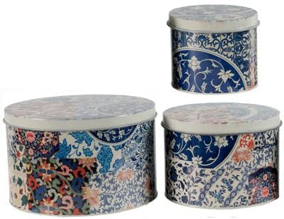 Tin Metal Box w/Lid French Floral II Set Of 3