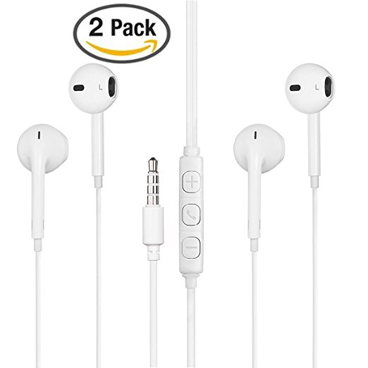FEIFAN 2 Pack Premium Earphones/Headphones/Earbuds with Stereo Microphone&Remote Control for Apple iPhone 6S/6/6S Plus/6 Plus,iPhone SE/5S/5C/5, iPad /iPod Nano 7/iPod Touch (White)