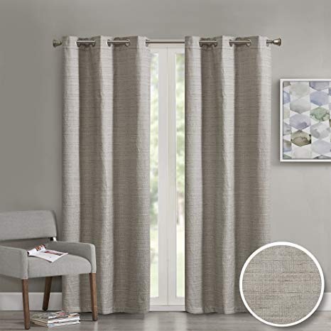 Comfort Spaces Grasscloth Grommet Window Curtain Panel for Living Room- 2 Panels - Taupe - 40x95 Inches- Foamback - Energy Efficient Saving