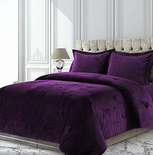 Tribeca Living VENICEDUVETTWPU Venice Velvet Oversized Solid Duvet Set, Twin, Purple