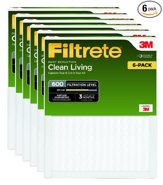 Filtrete Clean Living Dust Reduction AC Furnace Air Filter, MPR 600, 14 x 25 x 1-Inches, 6-Pack