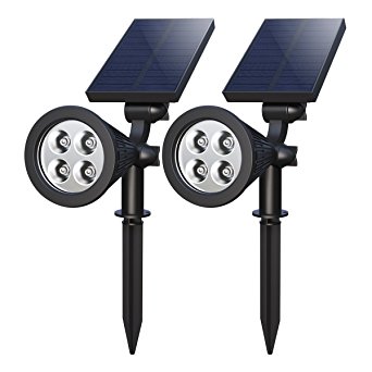 Solar Spotlights, Holan 4-LED Solar Landscape Lights 180 ° Adjustable Waterproof Outdoor Security Lighting 2-in-1 Wall Lights Auto On/Off for Backyard Driveway Patio Gardens Lawn Pool ( Pack of 2)