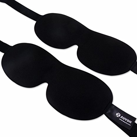AUVON iSleep Sleep Mask (2 Pack), Contoured & Comfortable 3D Eye Mask for Sleeping with Deep Molded Eye Cup and 99% Light Blocking Performance for Naps, Insomnia, Dry Eye Sufferers and More (Black)