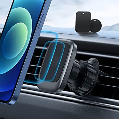 OMOTON Car Phone Holder, Magnetic Cell Phone Holder for Car, Upgraded Lengthen Hook Clip, 360° Rotation Air Vent Car Phone Mount Car Accessories Compatible with Any Smartphones, Black