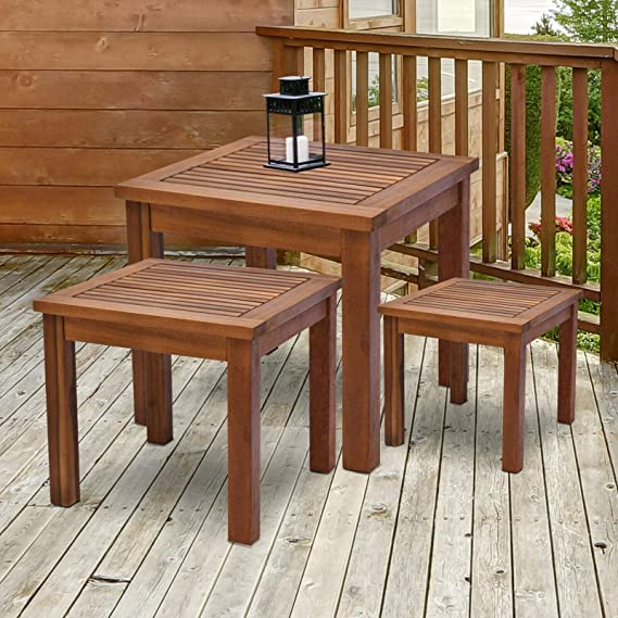 3 Piece Nesting Side Coffee Table Outdoor Patio Acacia Wood End Desk Nesting Tables Coffee Table End Table Side Table Living Room Furniture Sets Side Tables Living Room Accent Table End Table Set