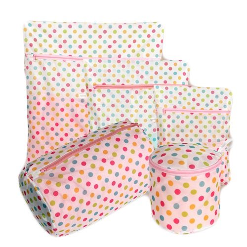 iSuperb Laundry Bags for Delicates Honeycomb Wash Bags Thicker with Refined Mesh Set of 5 for Garment, Blouse, Hosiery, Stocking, Underwear, Bra & Lingerie Wash Bag (Set of 5 Colorful Polka Dot)