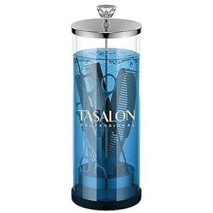 TASALON Barber Jar (45.5 oz) with Crystal Handle - Disinfectant Jar for Salon, Spa and Manicure Shop - Durable Glass and Sterilizing Container with Removable Stainless Steel Basket - Large