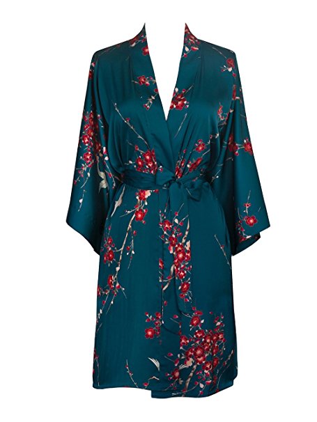 Old Shanghai Women's Kimono Robe Short - Watercolor Floral