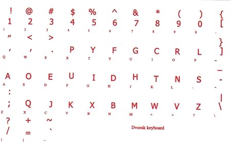 Dvorak Simplified with Red Letters Keyboard Stickers Transparent for Computers Laptops Desktop Keyboards