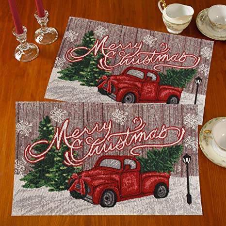 Gilbin Tapestry Table Placemats for Dinner Parties, Event Décor Set of 4 Placemats Machine Washable (Red Pick Up Truck)