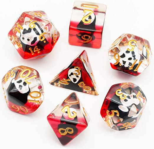 HDdais 7 Pcs DND Dice, Polyhedral Red Dice Set Filled with Ghost, D&D Dice for Dungeons and Dragons Pathfinder RPG MTG