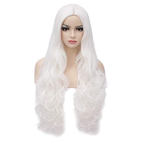 Aosler Women's White Wig 32 inches Long Curly Wavy Costume Wig Heat Resistant Synthetic Cosplay Halloween Party Wigs