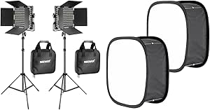 NEEWER 2 Pack Bi Color 660 LED Video Light and Stand Kit: (2) 3200-5600K CRI 96  Dimmable Light with U Bracket and Barndoor, (2) 75“ Light Stand, (2) Softbox for Studio Photography Video Recording