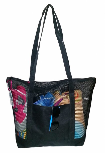 Mesh Beach Tote Bag Black - Good for the Beach - 20 in X 15 in X 5 In