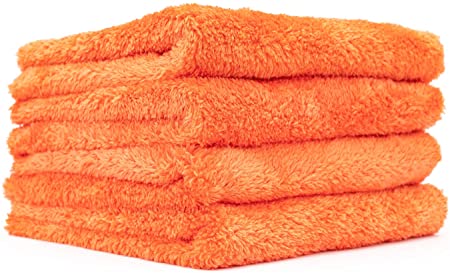 The Rag Company Super Plush Korean Microfiber Eagle Edgeless 500gsm 16 in. x 16 in. Detailing Towels (4-Pack) Orange
