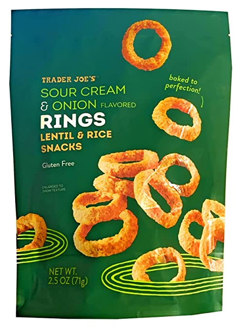 Trader Joe’s Sour Cream & Onion Flavored Rings, Lentil & Rice Snacks, Gluten Free, 2.5 ounces (71 grams)