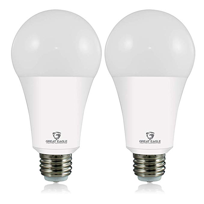 Great Eagle 50/100/150W Equivalent 3-Way A21 LED Light Bulb 2700K Warm White Color (2-Pack)