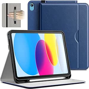 JETech Coque pour iPad 10 (10,9 Pouces, Modèle 2022, 10ème Génération), PU Cuir Folio Protecteur Housse Étui de Tablette avec Porte-Stylet & Poche, Multi-Angle Affichage (Marine)