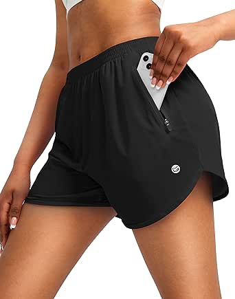 G Gradual Women's Running Shorts with Zipper Pockets Quick Dry Athletic Workout Gym 3" Shorts for Women with Comfy Liner