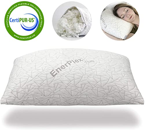 EnerPlex Never-Flat Queen Pillow, CertiPUR-US Certified Adjustable Loft Memory Foam Bed Pillow Cooling Machine Washable Bamboo Cover 30x20 5-Year Warranty