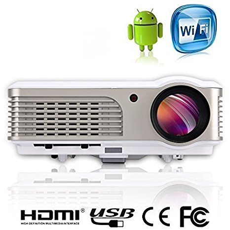 Mileagea Android4.2 WIFI System Full LED HD Native 1024x600 Projector Support 1080p 3D 2600 Lumens for Business Home Theater Gaming Meeting Movie Vedio White