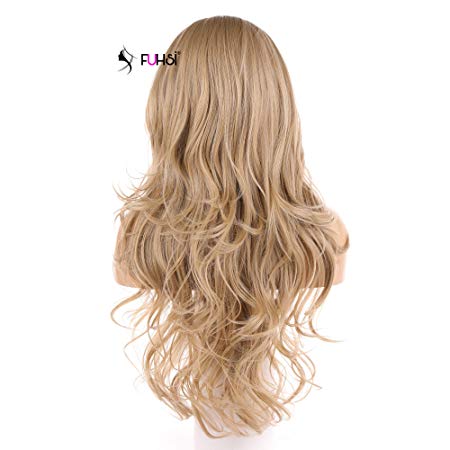 FUHSI Blonde 13×6 Lace Front Wig Long Wavy Glueless Kanekalon FUTURA Fiber Synthetic Wig For Women–22inch 103# Color