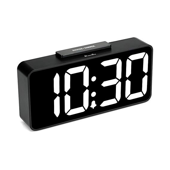 DreamSky Large Digital Alarm Clock with USB Port for Cellphone Charging, Auto Time Set, Snooze, Dimmer, Impaired Vision Digital LED Bedside Desk Plug In Clock.