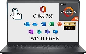 DELL 2024 Inspiron 3000 Series 3535 Laptop, 15.6" FHD Touchsreen, AMD Ryzen 5 7530U,with Microsoft Office 365, Webcam, HDMI, Wi-Fi, Windows 11 Home, Black (16GB RAM | 512GB PCIe SSD)