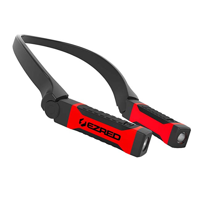 Ezred Bright NK10 ANYWEAR Neck Light for Hands-Free Lighting for Professionals, Campers, Runners, More. Dual pivoting beams and adjustable brightness levels.