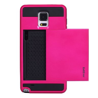 Note 4 Case, CellEver® [Wallet Slider] - [Card Slot][Drop Protection][Heavy Duty][Wallet] - For Samsung Galaxy Note 4 SM-N910 Devices - Magenta Pink