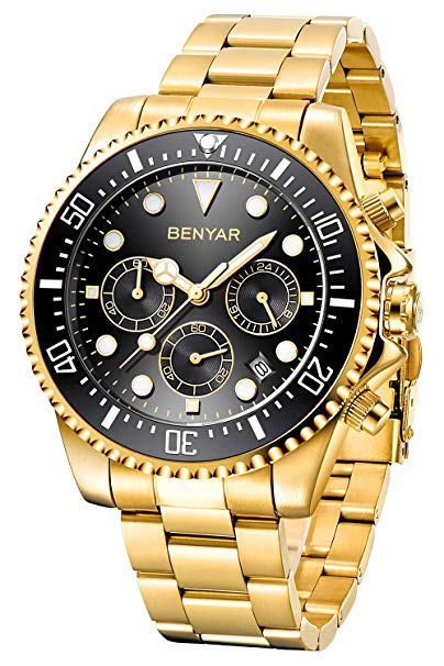 BENYAR Watches for Men - Luxury Business Chronograph - Luminous Waterproof Date Stainless Steel Quartz Men's Watch