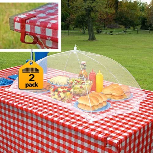 Prextex set of 2 giant food tents with 4 tablecloth clamps that will keep your picnic tablecloth in place