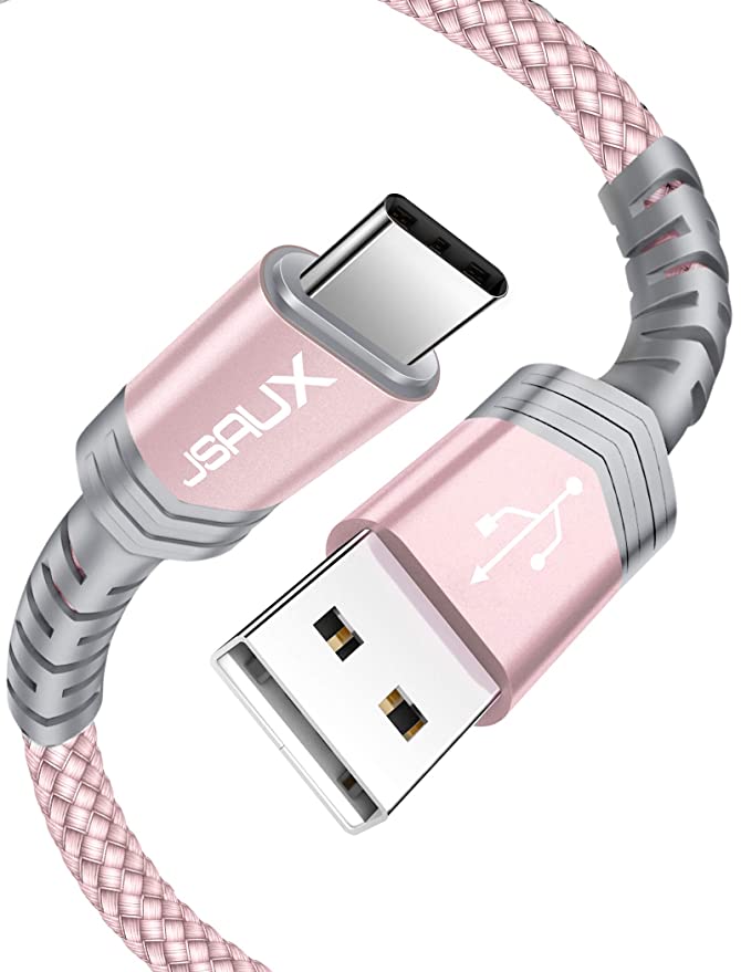 USB C Cable, JSAUX (2m 2-Pack) Type C Fast Charger Charging Cable Braided Compatible for Samsung Galaxy S10 S9 S8 S20 Plus A3 A5 2017 Note 10 9 8, Huawei P10 P9, Google Pixel, Sony Xperia XZ, LG -Pink