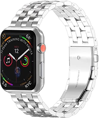 PUGO TOP Replacement for Apple Watch Band 38mm 40mm 42mm 44mm Stainless Steel Metal Iwatch Iphone Watch Link Band for Apple Watch Series 6/5/4/3/2/1/SE