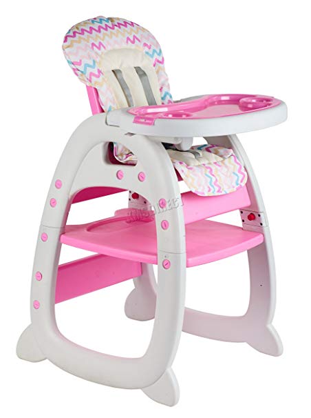 FoxHunter New 3in1 Baby High Chair | Compact Infant Feeding Seat Also Chair & Table for Toddler High Seat for Infant Baby Food Tray – Pink