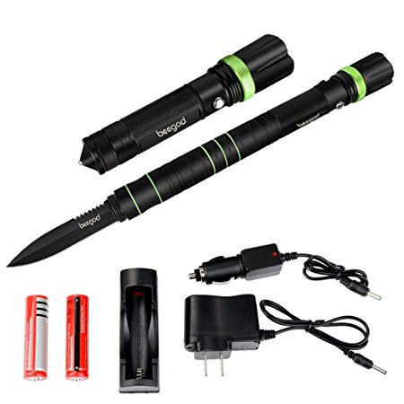 Tactical Flashlight Knife Ultra Bright K1 Multifunctional Self Defense Survival Knife with XML T6 LED Rechargeable Adjustable Torch