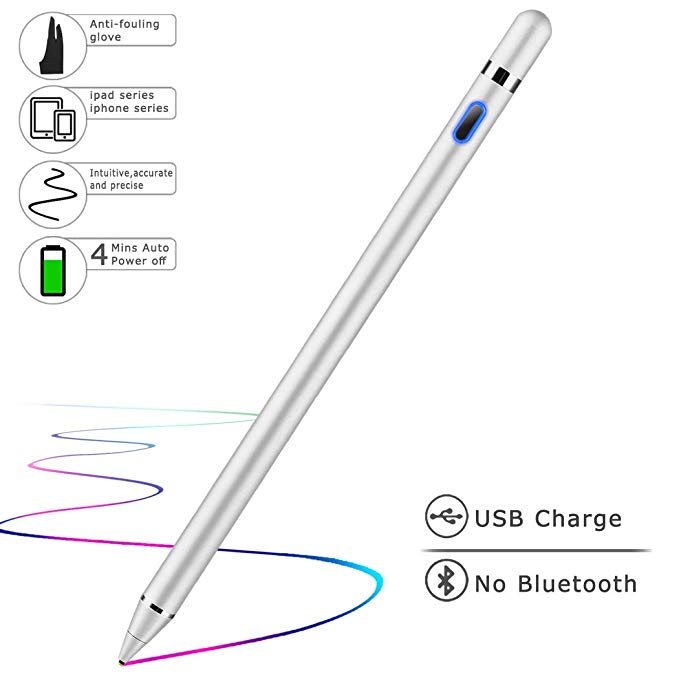 Stylus Pen for Touch Screens,ABsuper Rechargeable Active Electronic Pencil Compatible with iPad Pro/Apple/iPhone/iphoneX and Most Tablet with Anti-fouling Glove and Pixel Perfect for Writing,Drawing