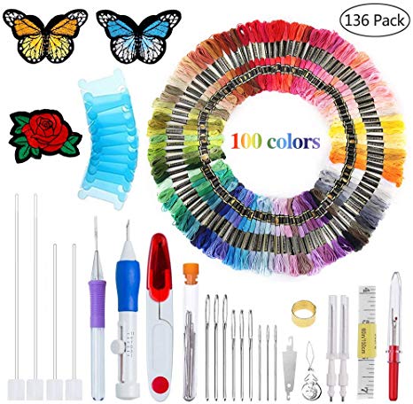New Magic Embroidery Pen Punch Needle Embroidery Patterns Punch Needle Kit Craft Tool Embroidery Pen Set, Threads for Sewing Knitting DIY Threaders