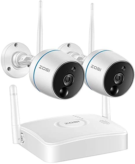 ZOSI Wireless Security Cameras System,4CH 1080P Mini NVR Recorder and 2pcs 1080P 2.0MP Outdoor Indoor Weatherproof WiFi IP CCTV Cameras, PIR Motion Sensors, SD Card Storage, Two-Way Audio