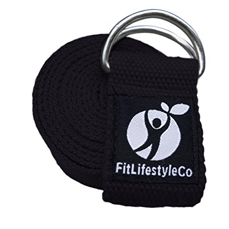 Yoga Strap - Best For Stretching - 6 Colors - Instructional Video - Durable Cotton With Metal D-Ring
