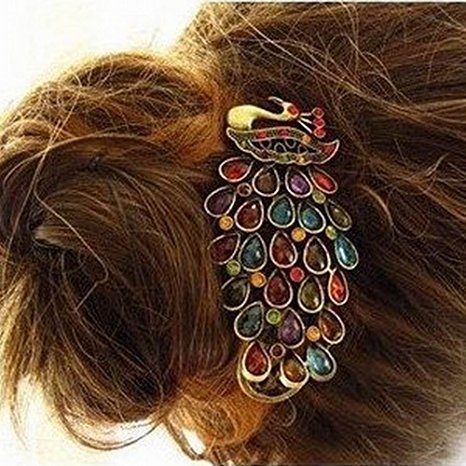 World Pride Retro Vintage Colorful Crystal Peacock Hairpin Hair Clip